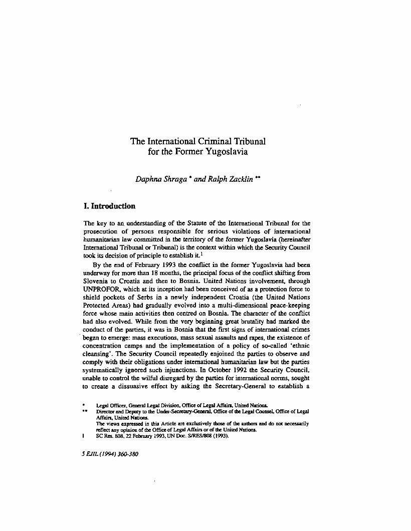 The International Criminal Tribunal for the Former · PDF fileThe ...